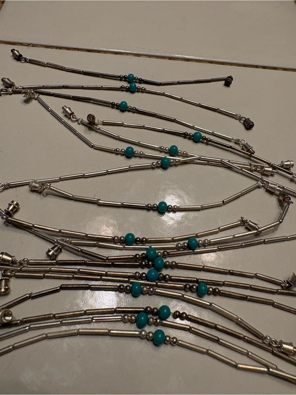 18 Sterling-Tone Multi-Strand Bracelets with Turquoise Beads